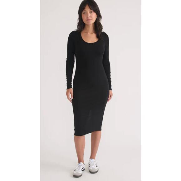 Marine Layer Lexi Rib Long Sleeve Midi Dress Black Womens Medium - Picture 10 of 13
